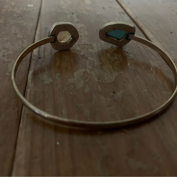 1968 Gold Tone Bangle with Green and Peach Stones - Picture 5 of 6